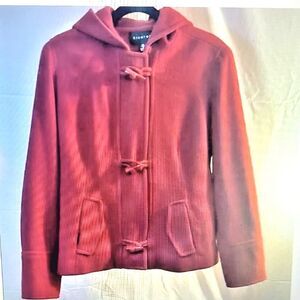 Braetan Wmns Red Pea Coat with Hooded and Fitted Silhouette sz M